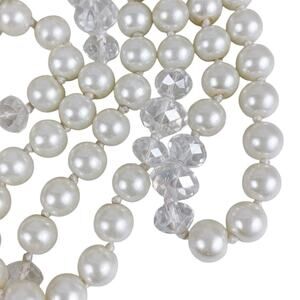 Vintage Glass Pearl & Crystal Bead Necklace, 60" Long, Layered Look, 1980s
